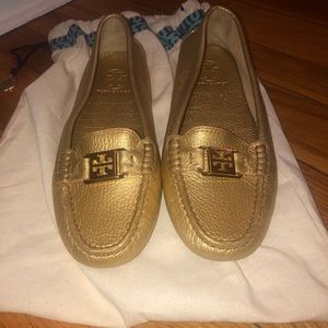 tory burch gold loafers